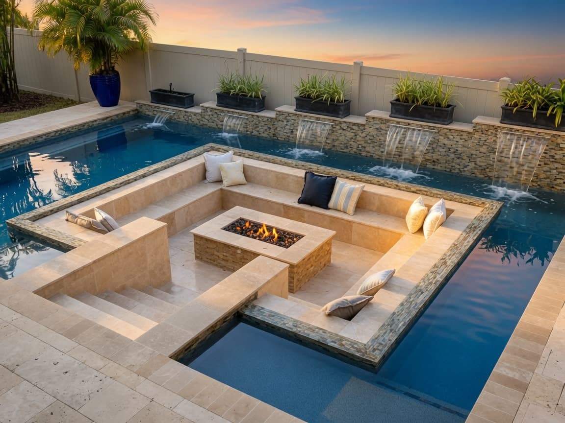 Luxury swimming pool at dusk — BAB ALFIZA