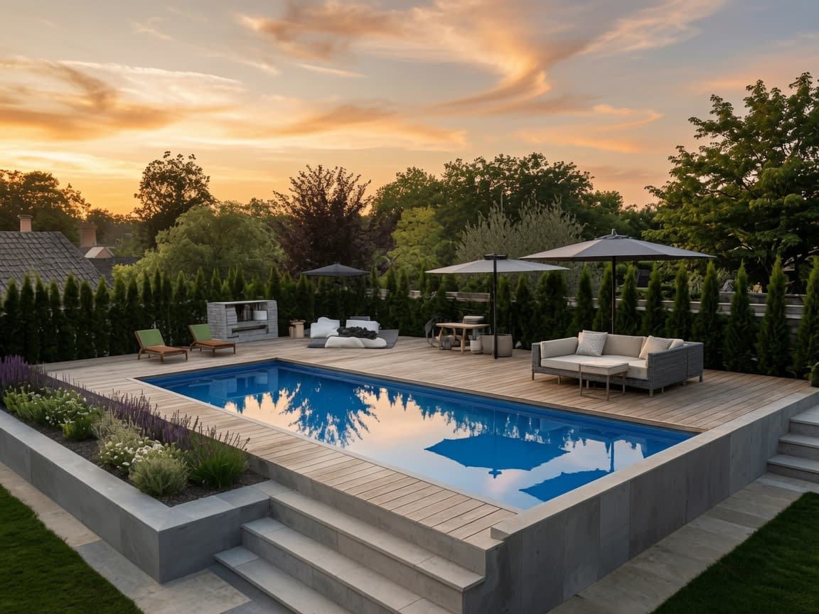 Luxury swimming pool at dusk — BAB ALFIZA