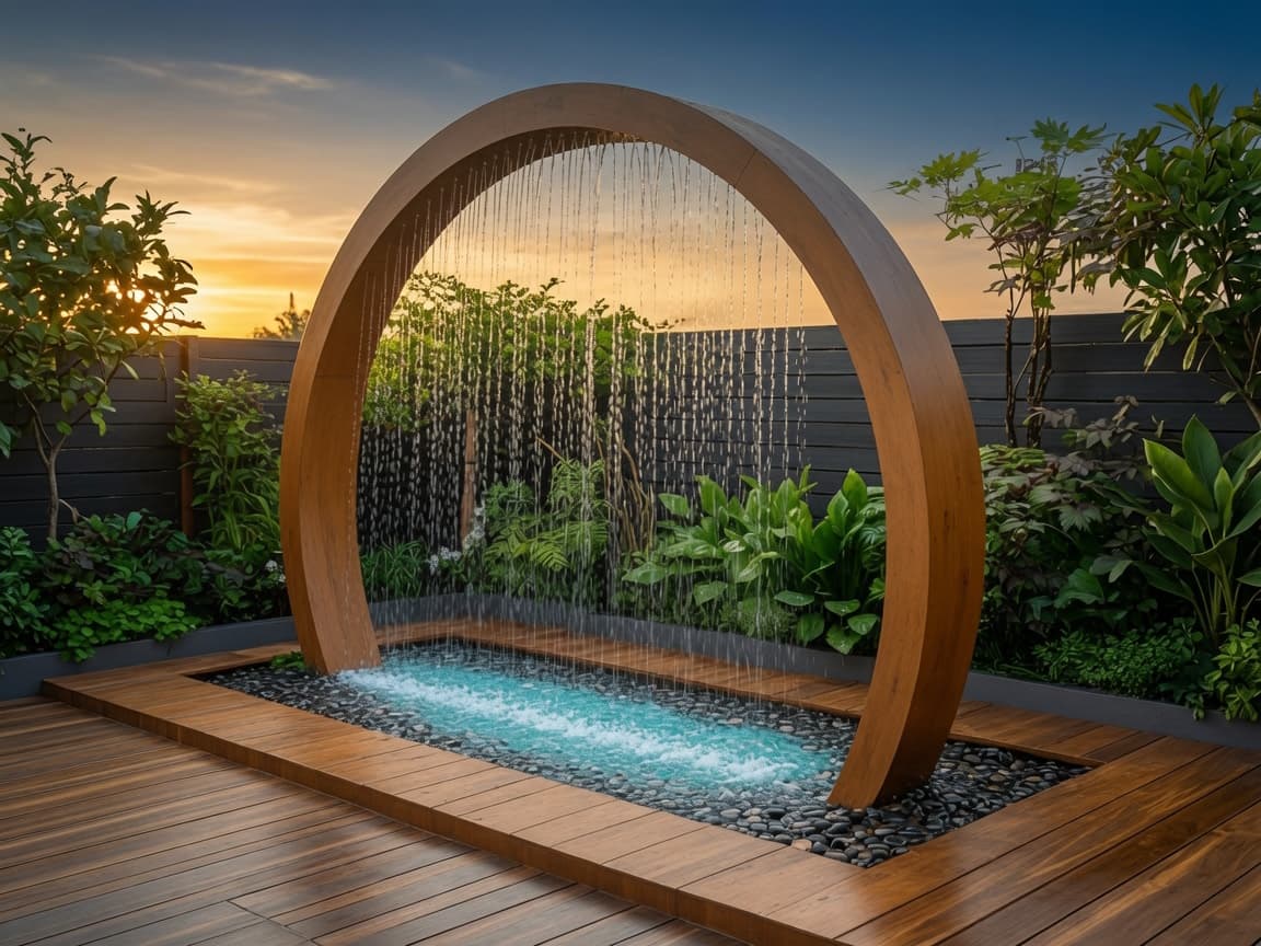 Luxury swimming pool at dusk — BAB ALFIZA