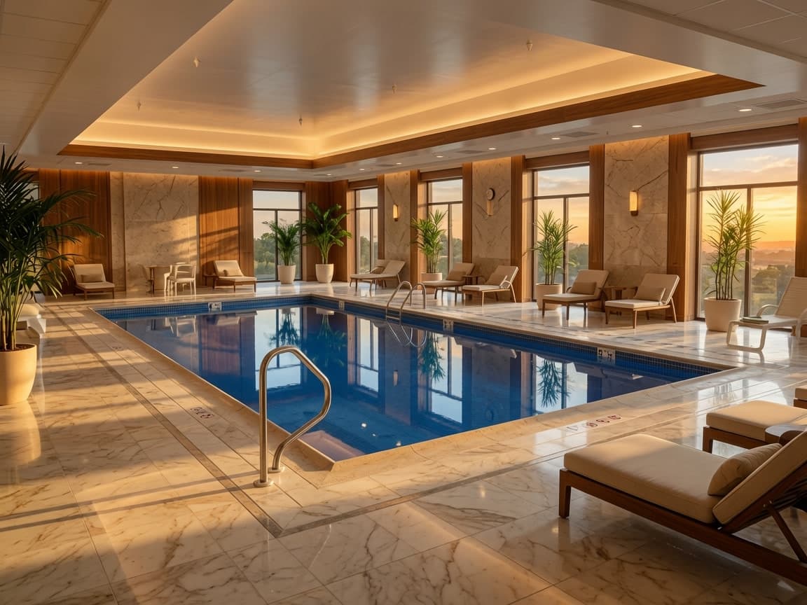 Luxury indoor swimming pool with marble deck by BAB ALFIZA , DUABI UAE