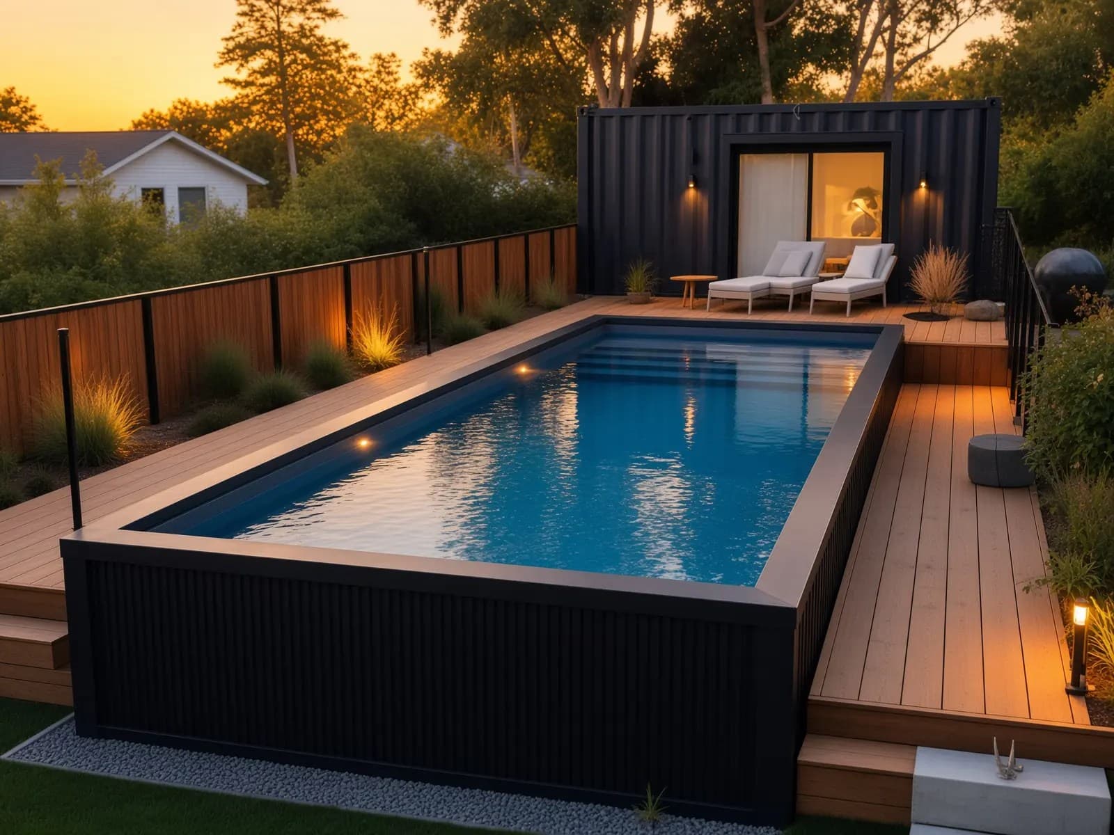 Luxury swimming pool at dusk — BAB ALFIZA