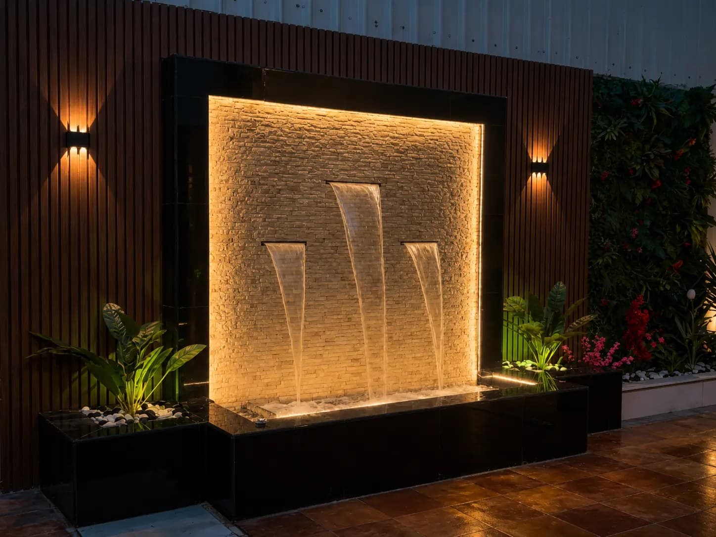 Illuminated architectural water wall