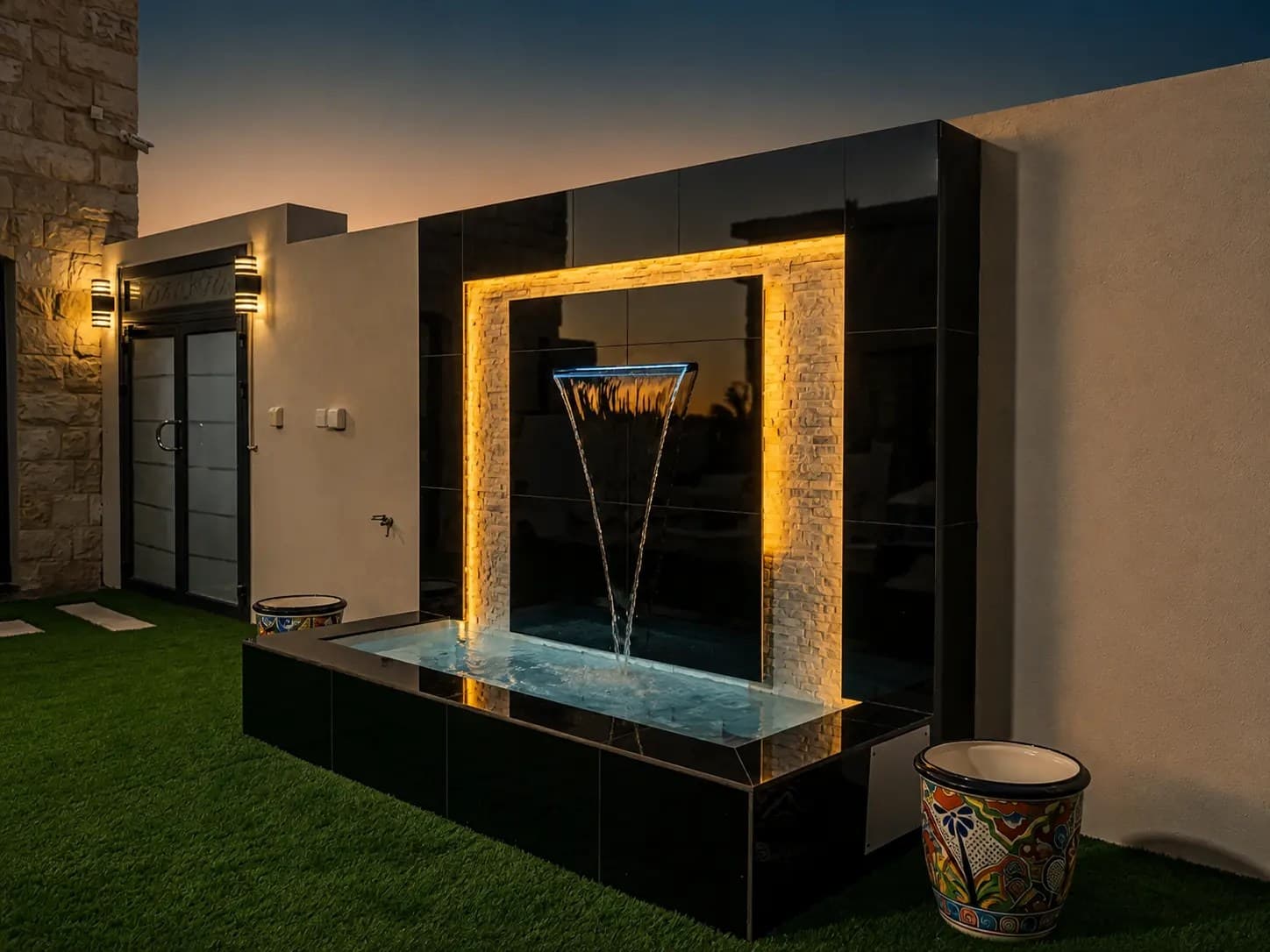 Engineered illuminated water feature